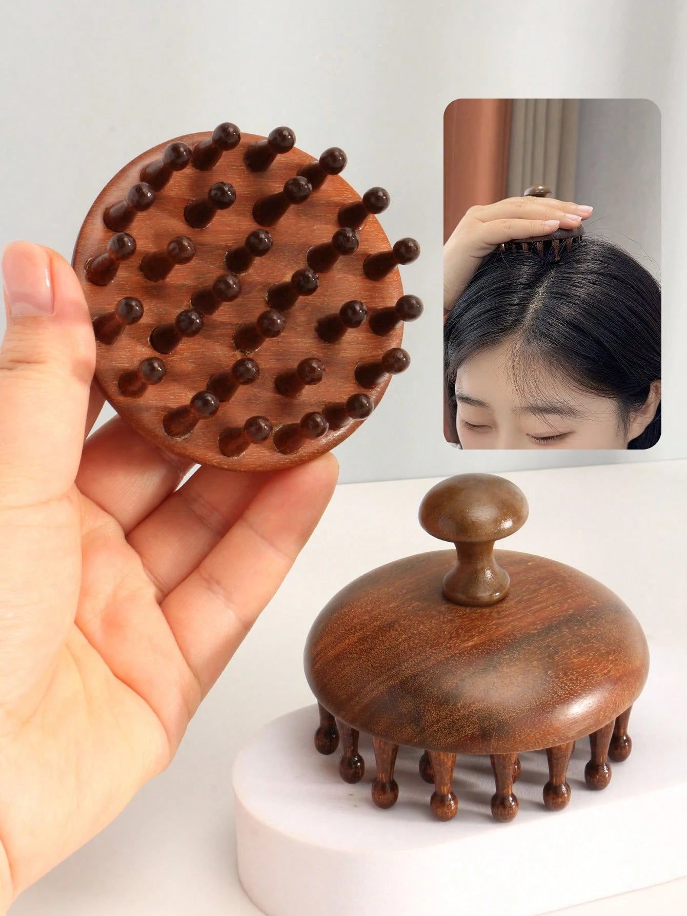1pc Natural Sandalwood Thick Tooth Massage Comb Large Teeth Curl Comb Scalp Meridian Unblock Massage Body Hair Brush,Hair Brush,Comb,Hair Tools,Hair Products And Accessories For Barber Salon Beauty Tr