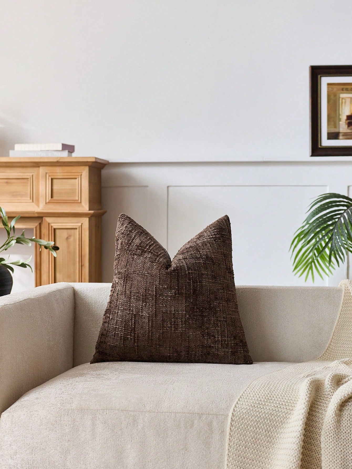 1pc Neutral Chenille Pillow Cover, Soft Textured Decorative Throw Pillow Case, Suitable For Sofa, Bed, Home Decor, 45 X 45 Cm