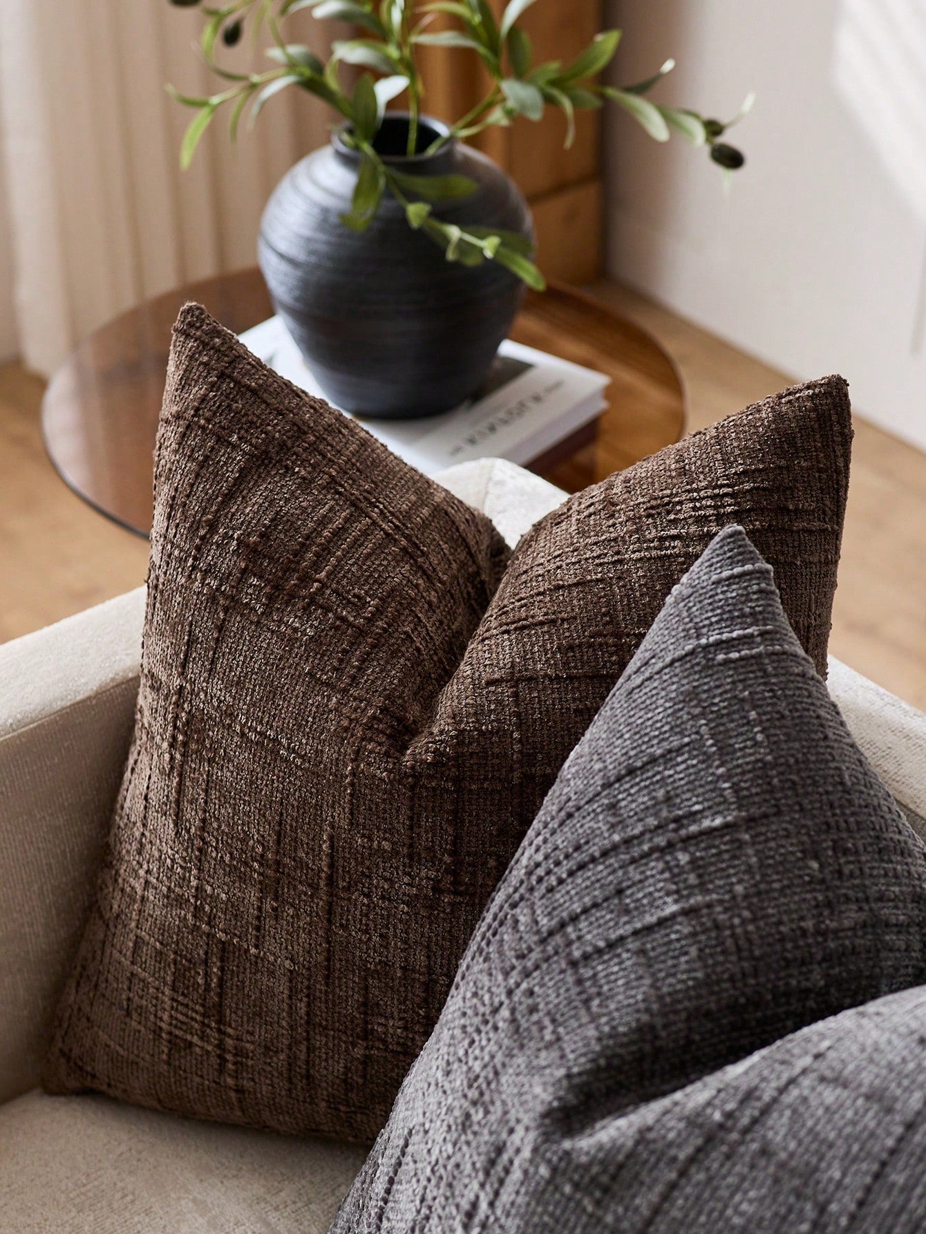 1pc Neutral Chenille Pillow Cover, Soft Textured Decorative Throw Pillow Case, Suitable For Sofa, Bed, Home Decor, 45 X 45 Cm