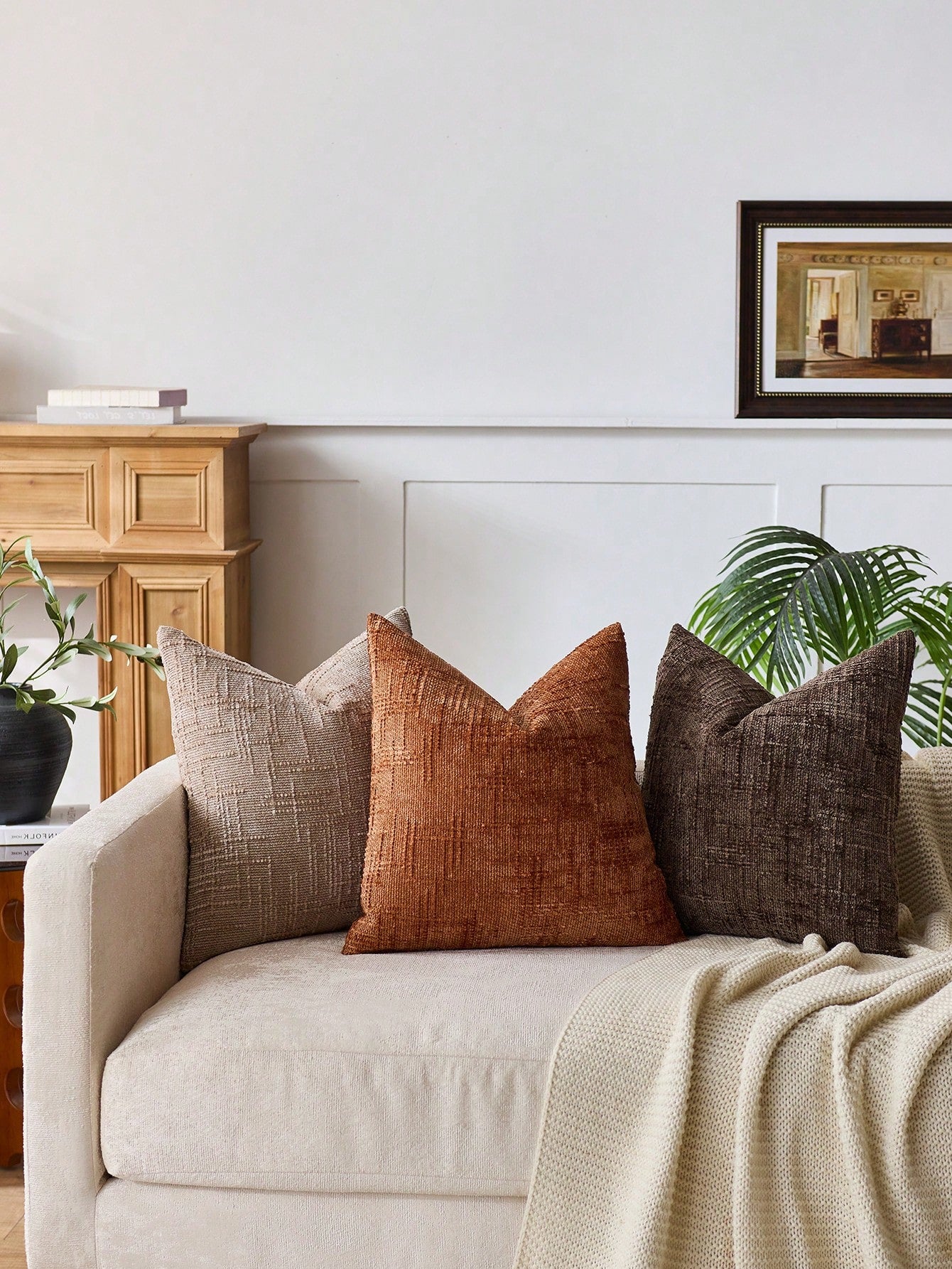 1pc Neutral Chenille Pillow Cover, Soft Textured Decorative Throw Pillow Case, Suitable For Sofa, Bed, Home Decor, 45 X 45 Cm
