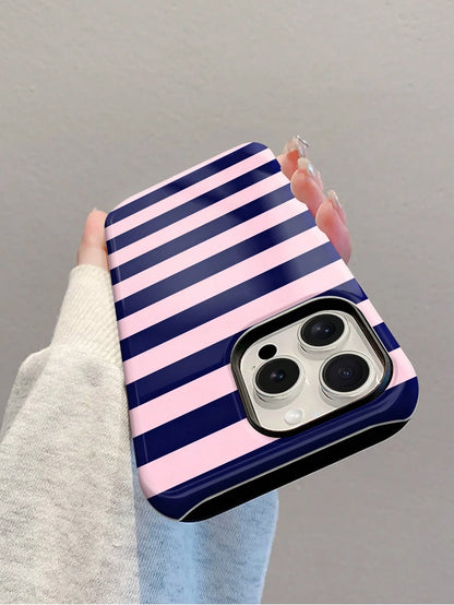 1pc New Glossy Artistic Purple Striped Pattern 2-In-1 Phile Shell Full Coverage Phone Hard Case, Suitable For IPhone 17 Pro Max/17Pro/17e/16e/16 Pro Max/15 Pro Max/14 Pro Max/13Pro/12/11/XR/XS Max/7/8