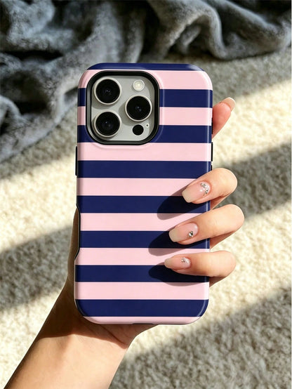 1pc New Glossy Artistic Purple Striped Pattern 2-In-1 Phile Shell Full Coverage Phone Hard Case, Suitable For IPhone 17 Pro Max/17Pro/17e/16e/16 Pro Max/15 Pro Max/14 Pro Max/13Pro/12/11/XR/XS Max/7/8