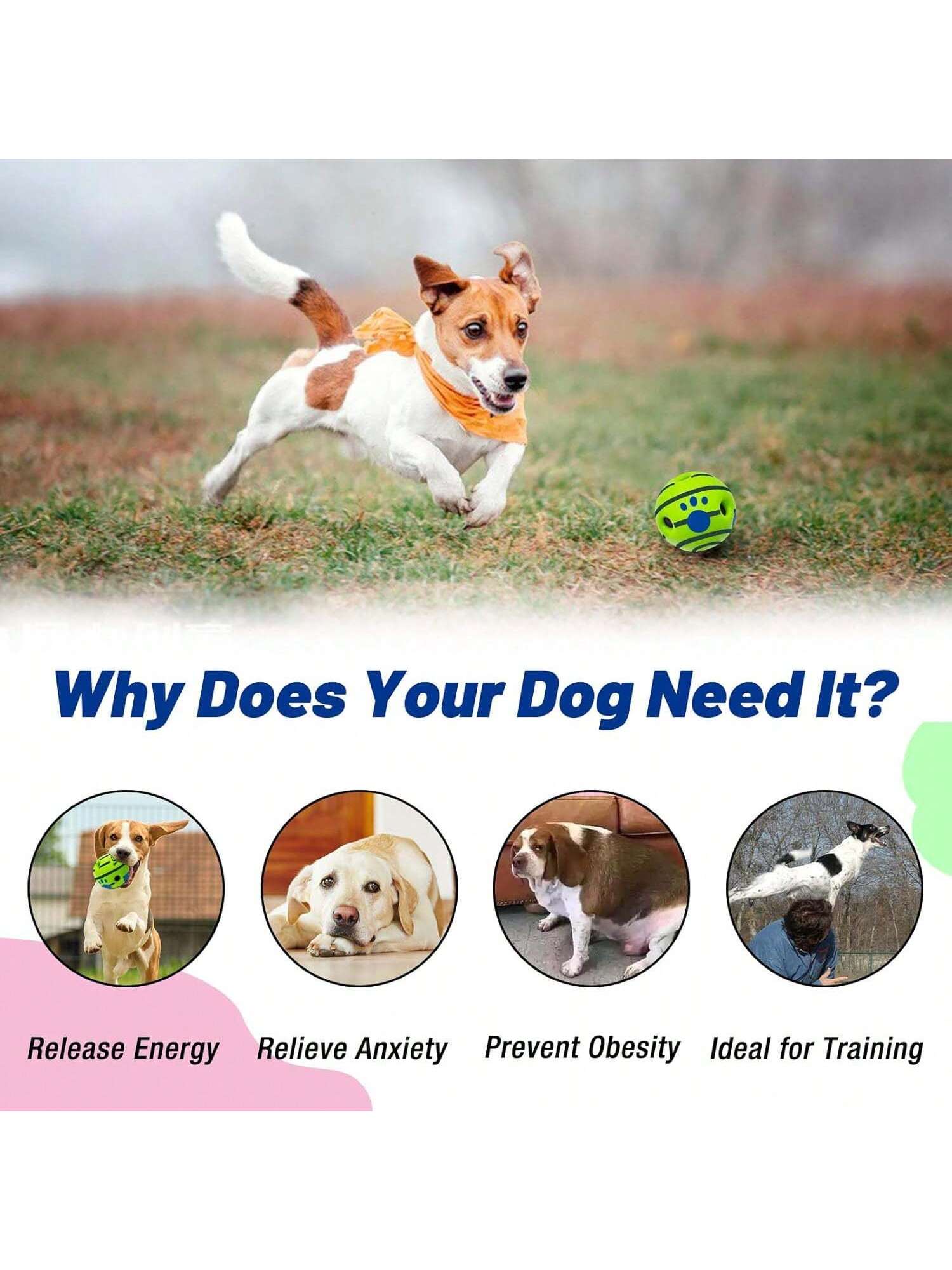 1PC Of Large Wobble Dog Toys Ball,Shake Make Fun Giggle Sound, Squeaky Dog Toys Ball, Chewing Ball For Training Teeth Cleaning Herding Balls Indoor Outdoor Dog Gifts For Medium Large Dogs