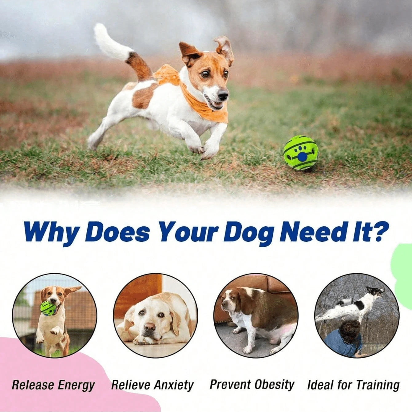 1PC Of Large Wobble Dog Toys Ball,Shake Make Fun Giggle Sound, Squeaky Dog Toys Ball, Chewing Ball For Training Teeth Cleaning Herding Balls Indoor Outdoor Dog Gifts For Medium Large Dogs