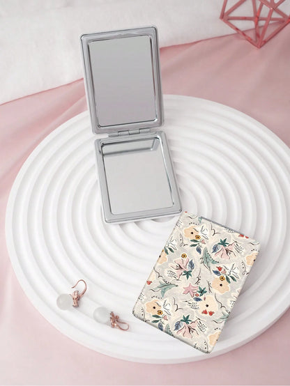 1PC Oil Painting Pastoral Series Portable Folding Makeup Mirror, Lightweight Ultra-Thin Convenient Durable PU Leather, Suitable For Various Occasions Travel Party Work School, Fit For All Ages