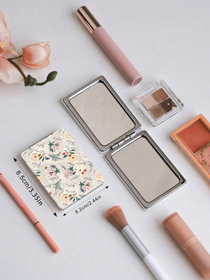 1PC Oil Painting Pastoral Series Portable Folding Makeup Mirror, Lightweight Ultra-Thin Convenient Durable PU Leather, Suitable For Various Occasions Travel Party Work School, Fit For All Ages