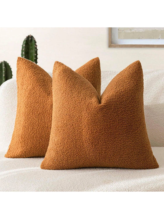 1pc Orange (Pillow Insert Not Included) Curly Fluffy Pillow Cover- Soft, Neutral Fluffy Plush Cushion Sham, Suitable For Sofa, Bedroom, Decor, All Seasons