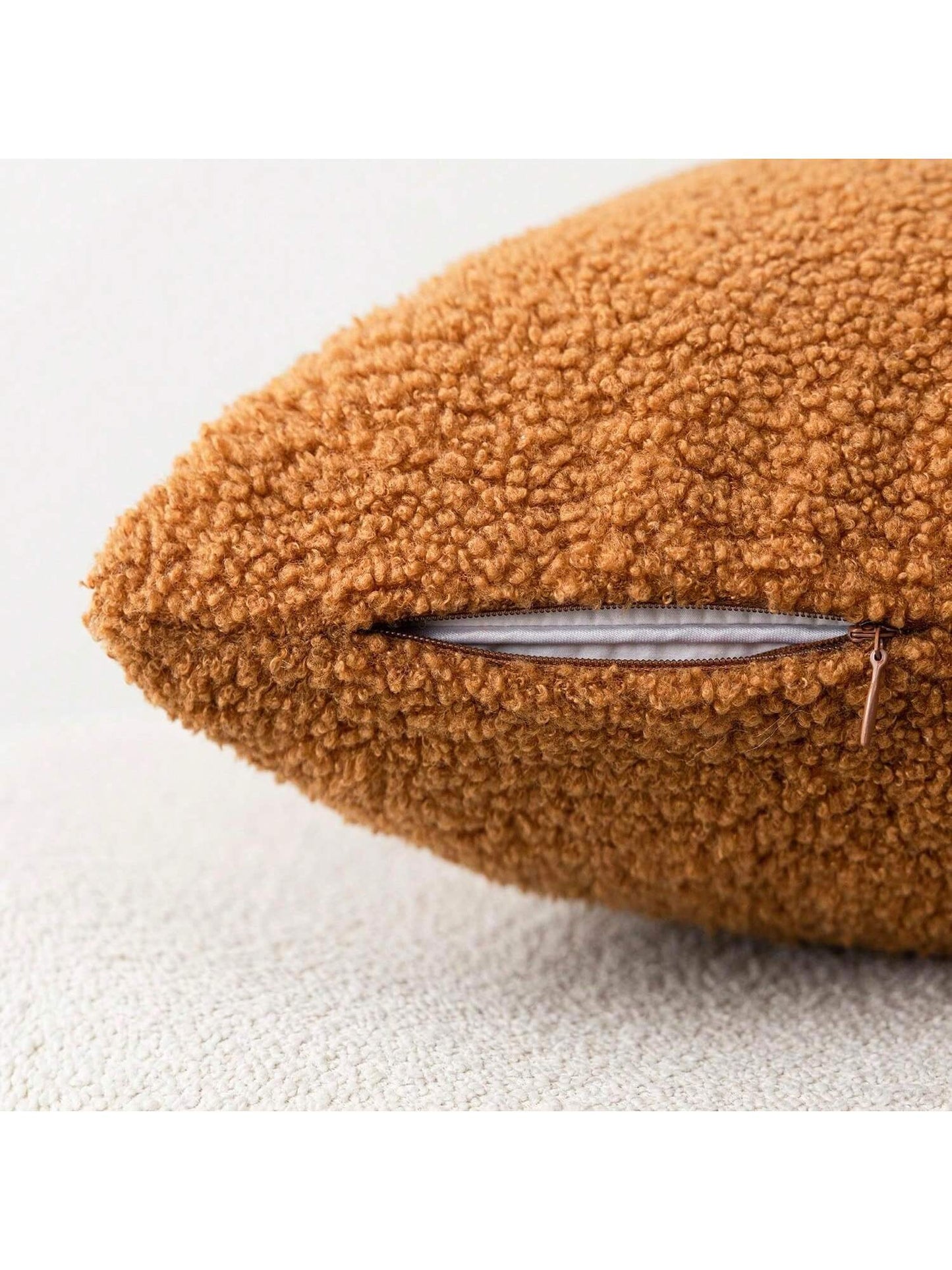1pc Orange (Pillow Insert Not Included) Curly Fluffy Pillow Cover- Soft, Neutral Fluffy Plush Cushion Sham, Suitable For Sofa, Bedroom, Decor, All Seasons