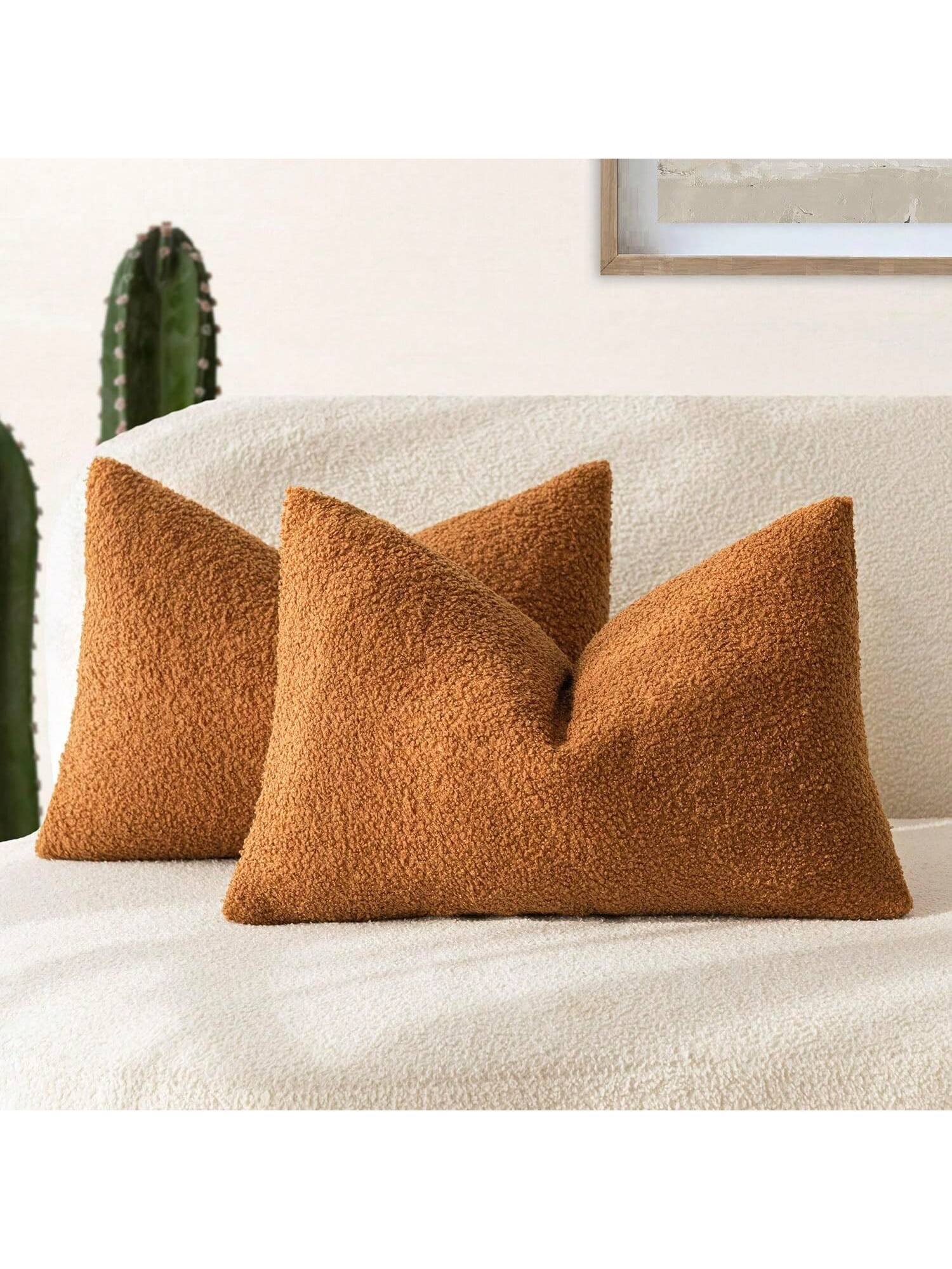 1pc Orange (Pillow Insert Not Included) Curly Fluffy Pillow Cover- Soft, Neutral Fluffy Plush Cushion Sham, Suitable For Sofa, Bedroom, Decor, All Seasons