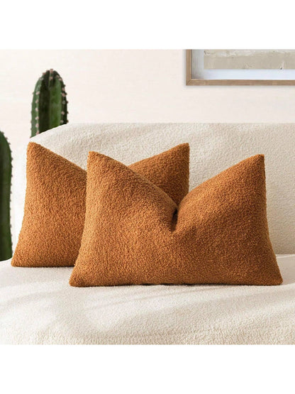 1pc Orange (Pillow Insert Not Included) Curly Fluffy Pillow Cover- Soft, Neutral Fluffy Plush Cushion Sham, Suitable For Sofa, Bedroom, Decor, All Seasons