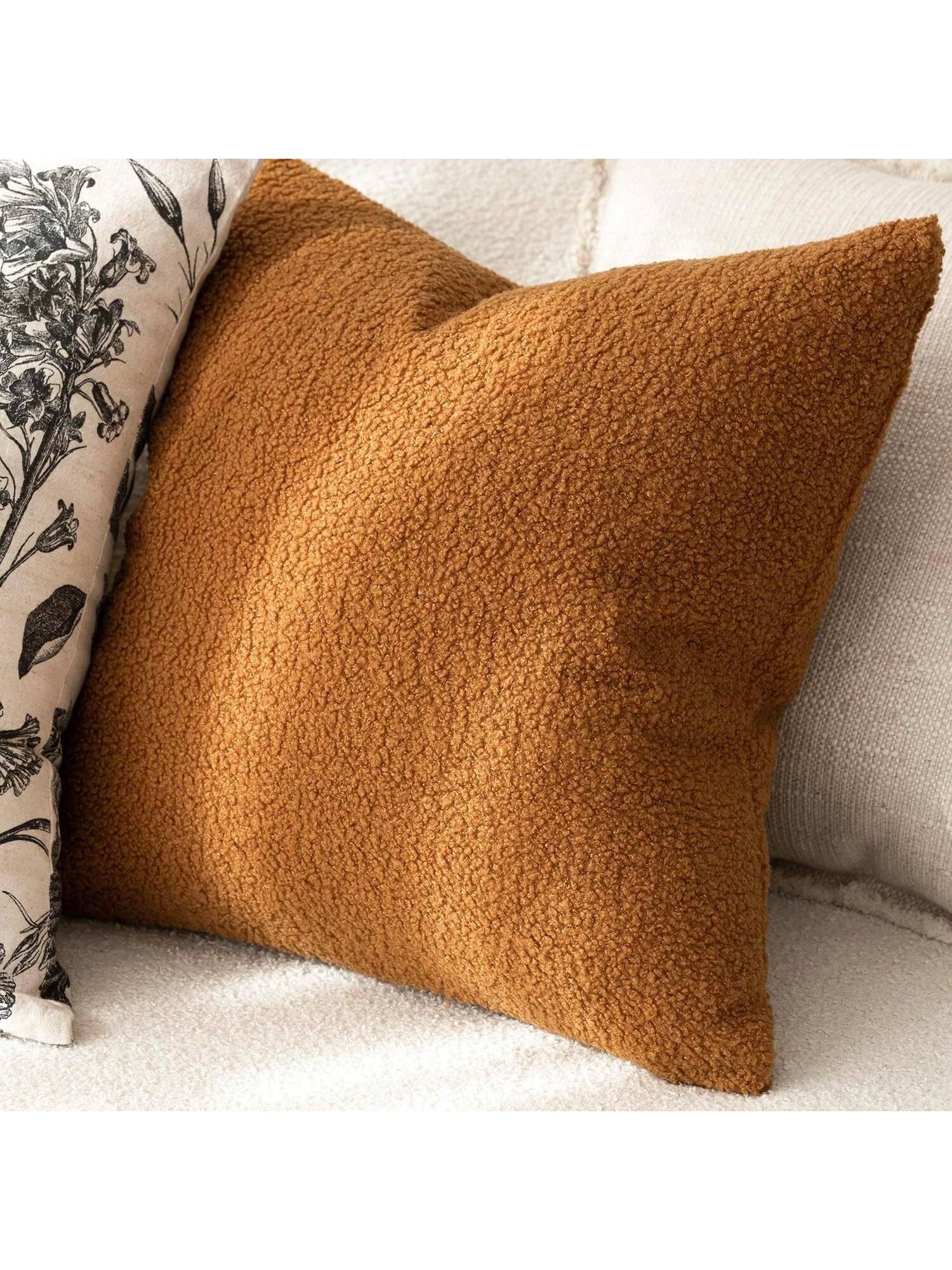 1pc Orange (Pillow Insert Not Included) Curly Fluffy Pillow Cover- Soft, Neutral Fluffy Plush Cushion Sham, Suitable For Sofa, Bedroom, Decor, All Seasons