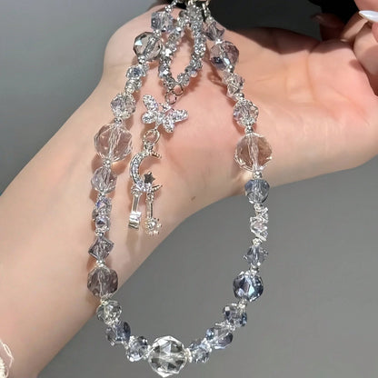 1pc Oversized Crystal Bead Phone Lanyard- Shiny Fairy Style Wrist Strap Phone Charm, Transparent Glossy Luxury Multi-Functional Phone Accessory, Suitable For Most Smartphones