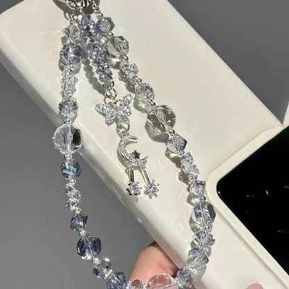 1pc Oversized Crystal Bead Phone Lanyard- Shiny Fairy Style Wrist Strap Phone Charm, Transparent Glossy Luxury Multi-Functional Phone Accessory, Suitable For Most Smartphones