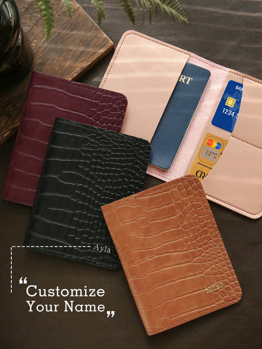 1pc Personalized Passport Holder Customized Name Faux Crocodile Leather Passport Cover Luxury Fashion Crocodile Texture Wallet Passport Holder Travel Accessory Birthday Bridesmaid Wedding Gift Friend
