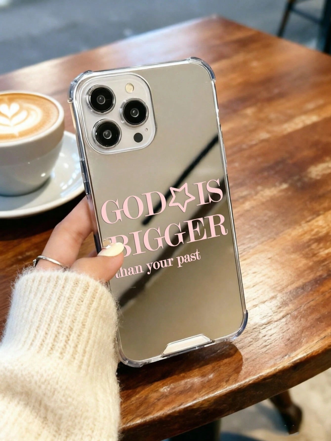 1pc Personalized Pink God Slogan Pattern Printed Mirror Acrylic Shockproof Phone Case, Compatible With 17/17pro/16/15/14/13/12/11/S25/S24/A54/A15/A14/A13, Aesthetic
