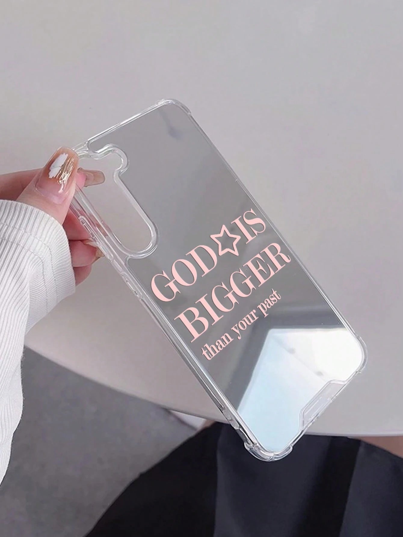 1pc Personalized Pink God Slogan Pattern Printed Mirror Acrylic Shockproof Phone Case, Compatible With 17/17pro/16/15/14/13/12/11/S25/S24/A54/A15/A14/A13, Aesthetic