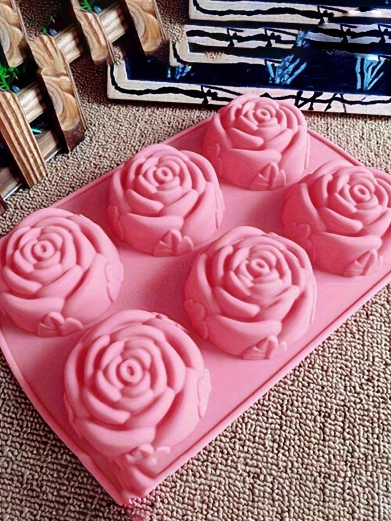 1pc Pink 6-Cavity Rose Flower Shaped Silicone Soap Mold- High Temperature Resistant, DIY Handmade Soap Making Mold For Candles, Bath Bombs, Resin, Wax- Non-Stick Flexible- Gift For Crafters, Artisa