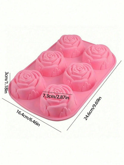 1pc Pink 6-Cavity Rose Flower Shaped Silicone Soap Mold- High Temperature Resistant, DIY Handmade Soap Making Mold For Candles, Bath Bombs, Resin, Wax- Non-Stick Flexible- Gift For Crafters, Artisa