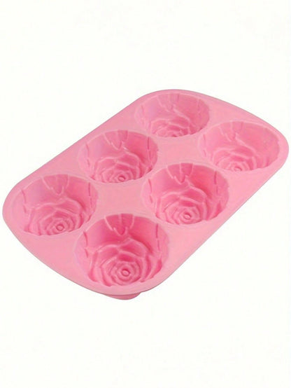 1pc Pink 6-Cavity Rose Flower Shaped Silicone Soap Mold- High Temperature Resistant, DIY Handmade Soap Making Mold For Candles, Bath Bombs, Resin, Wax- Non-Stick Flexible- Gift For Crafters, Artisa
