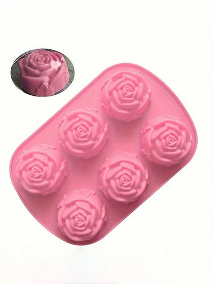 1pc Pink 6-Cavity Rose Flower Shaped Silicone Soap Mold- High Temperature Resistant, DIY Handmade Soap Making Mold For Candles, Bath Bombs, Resin, Wax- Non-Stick Flexible- Gift For Crafters, Artisa