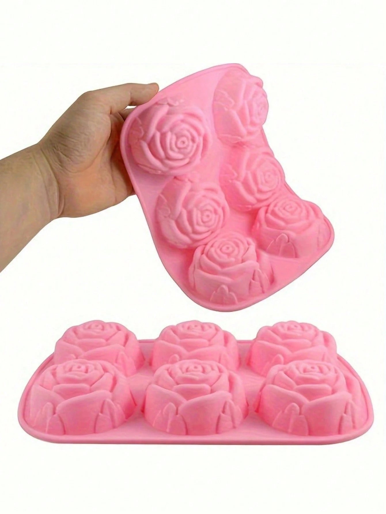 1pc Pink 6-Cavity Rose Flower Shaped Silicone Soap Mold- High Temperature Resistant, DIY Handmade Soap Making Mold For Candles, Bath Bombs, Resin, Wax- Non-Stick Flexible- Gift For Crafters, Artisa
