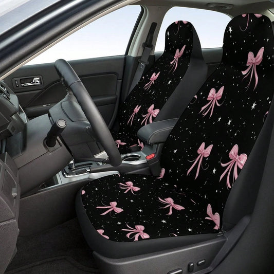 1PC Pink Bow Star Car Seat Covers, Aesthetic Coquette Black Pink Car Accessories, Unique Cute Bow Car Decor,Universal Car Seat Cushion Set,Suitable For Cars, SUVs, And Trucks,Perfect For Holiday Gift