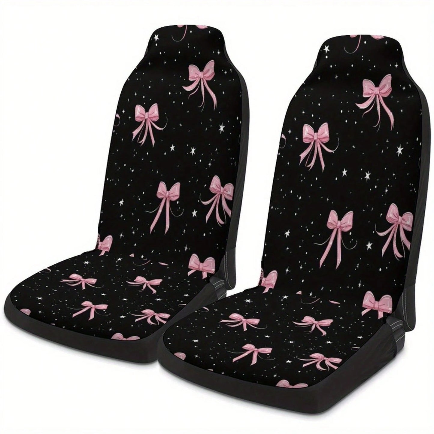 1PC Pink Bow Star Car Seat Covers, Aesthetic Coquette Black Pink Car Accessories, Unique Cute Bow Car Decor,Universal Car Seat Cushion Set,Suitable For Cars, SUVs, And Trucks,Perfect For Holiday Gift