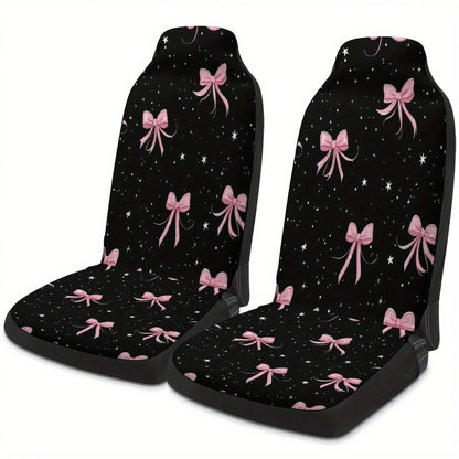 1PC Pink Bow Star Car Seat Covers, Aesthetic Coquette Black Pink Car Accessories, Unique Cute Bow Car Decor,Universal Car Seat Cushion Set,Suitable For Cars, SUVs, And Trucks,Perfect For Holiday Gift
