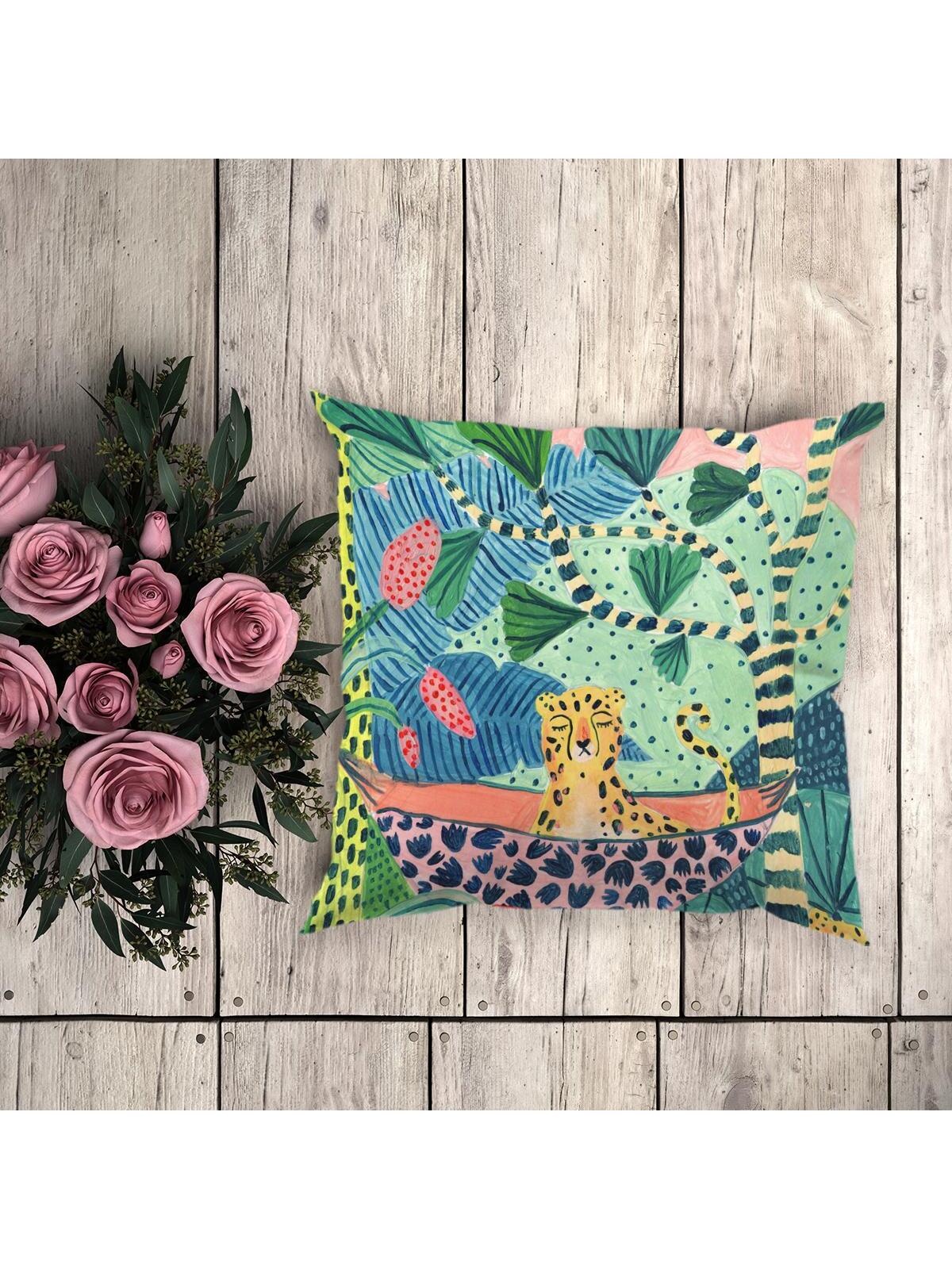1pc Plant Print Cushion Cover Without Filler, Modern Fabric Decorative Throw Pillow Case For Living Room And Bedroom