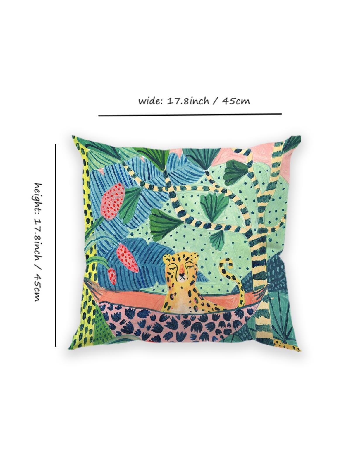 1pc Plant Print Cushion Cover Without Filler, Modern Fabric Decorative Throw Pillow Case For Living Room And Bedroom
