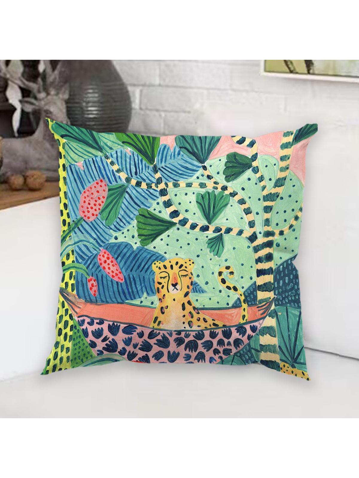1pc Plant Print Cushion Cover Without Filler, Modern Fabric Decorative Throw Pillow Case For Living Room And Bedroom