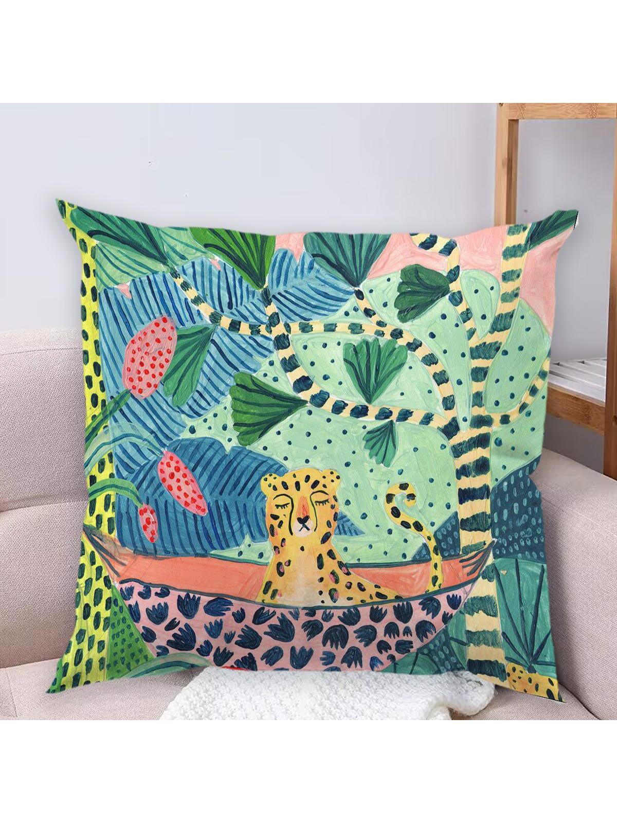 1pc Plant Print Cushion Cover Without Filler, Modern Fabric Decorative Throw Pillow Case For Living Room And Bedroom