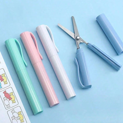 1pc Portable Pen Shaped Scissors With Safety Cap, Compact Stainless Steel Paper Cutter For Students, Creative Office School Stationery Supplies, Fits In Pencil Case