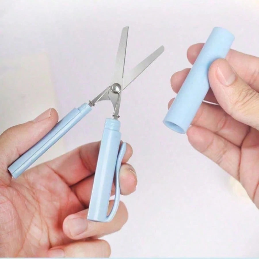 1pc Portable Pen Shaped Scissors With Safety Cap, Compact Stainless Steel Paper Cutter For Students, Creative Office School Stationery Supplies, Fits In Pencil Case