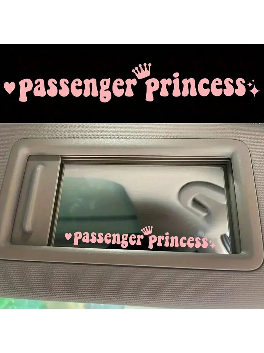 1pc Princess Passenger Sticker, Funny Car Sticker, Truck Car Accessories Rearview Mirror Window JDM Vinyl Letter Sticker, Suitable For Men, Women, Girls, Queen (White, 4.7 Inch)