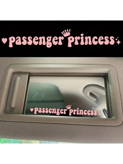 1pc Princess Passenger Sticker, Funny Car Sticker, Truck Car Accessories Rearview Mirror Window JDM Vinyl Letter Sticker, Suitable For Men, Women, Girls, Queen (White, 4.7 Inch)