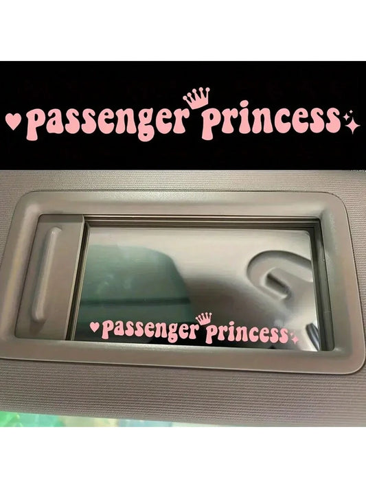 1pc Princess Passenger Sticker, Funny Car Sticker, Truck Car Accessories Rearview Mirror Window JDM Vinyl Letter Sticker, Suitable For Men, Women, Girls, Queen (White, 4.7 Inch)