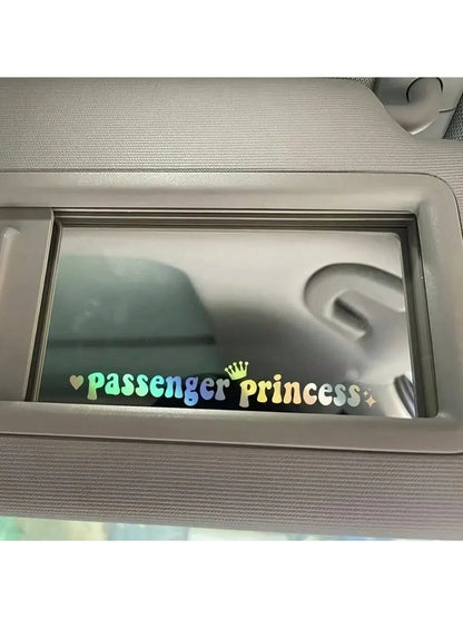 1pc Princess Passenger Sticker, Funny Car Sticker, Truck Car Accessories Rearview Mirror Window JDM Vinyl Letter Sticker, Suitable For Men, Women, Girls, Queen (White, 4.7 Inch)