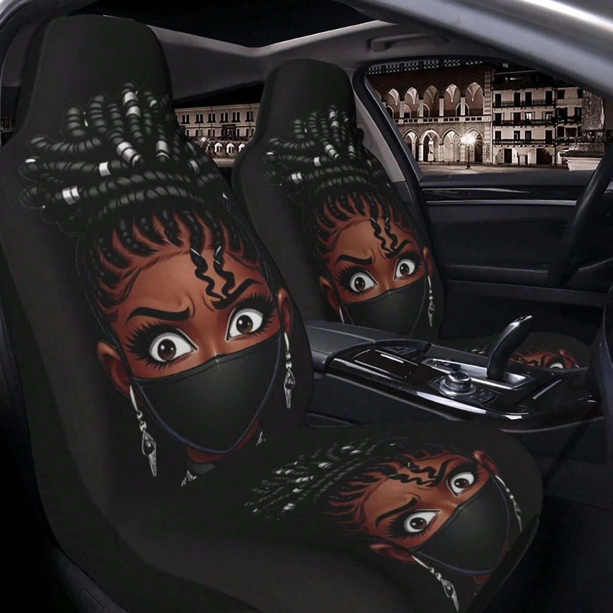 1pc Printed Car Seat Cover, Mask Pattern, Cute Women's Car Decor Interior Accessory, Ice Silk Fabric, Breathable, Soft And Comfortable, Suitable For Summer, Car Accessories Men's Full Set Car Essentia