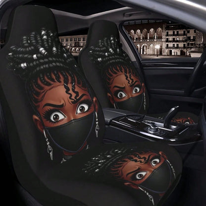 1pc Printed Car Seat Cover, Mask Pattern, Cute Women's Car Decor Interior Accessory, Ice Silk Fabric, Breathable, Soft And Comfortable, Suitable For Summer, Car Accessories Men's Full Set Car Essentia