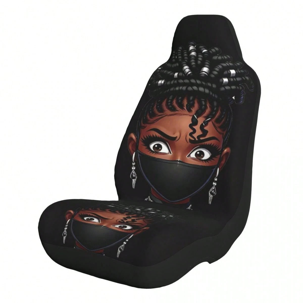 1pc Printed Car Seat Cover, Mask Pattern, Cute Women's Car Decor Interior Accessory, Ice Silk Fabric, Breathable, Soft And Comfortable, Suitable For Summer, Car Accessories Men's Full Set Car Essentia