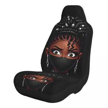 1pc Printed Car Seat Cover, Mask Pattern, Cute Women's Car Decor Interior Accessory, Ice Silk Fabric, Breathable, Soft And Comfortable, Suitable For Summer, Car Accessories Men's Full Set Car Essentia