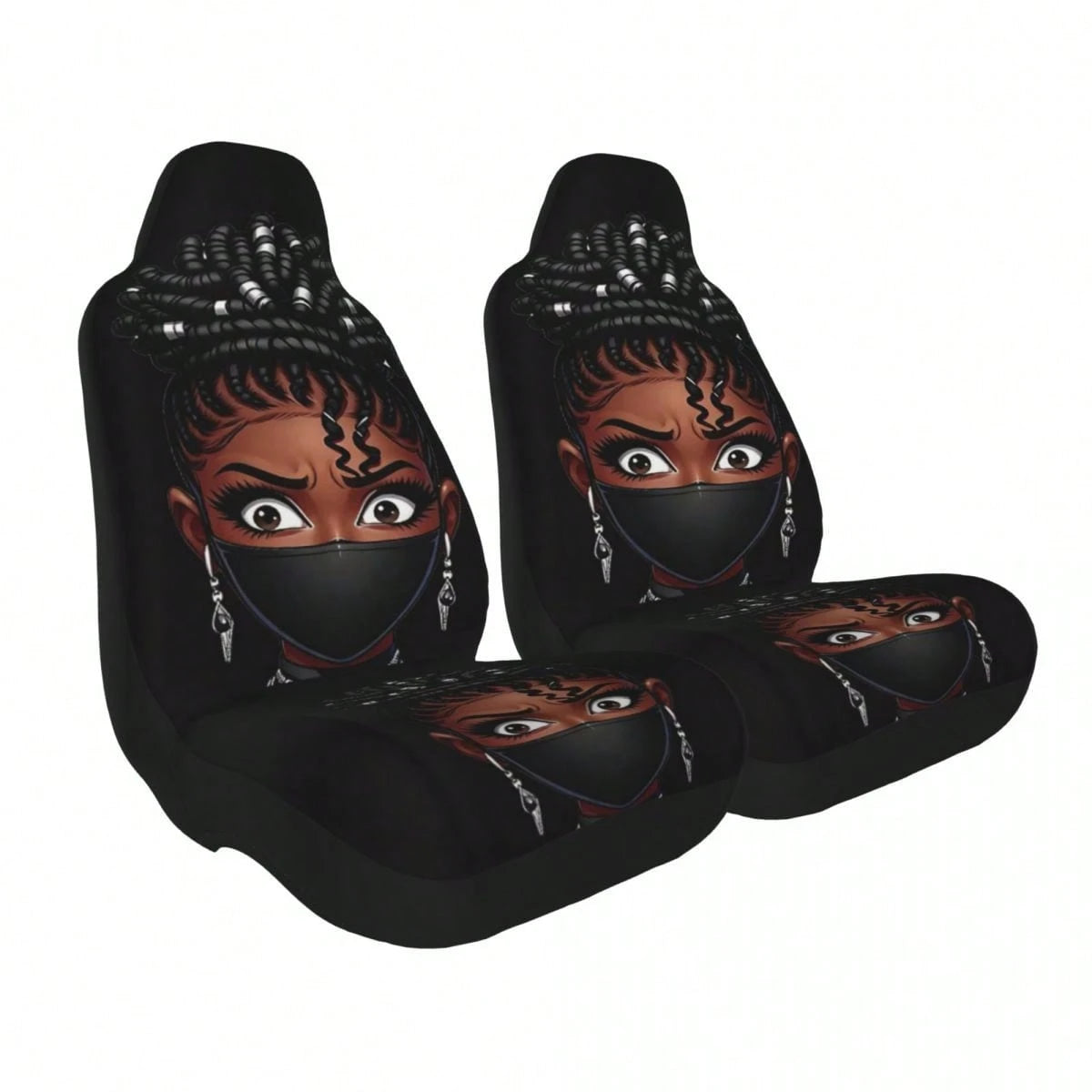 1pc Printed Car Seat Cover, Mask Pattern, Cute Women's Car Decor Interior Accessory, Ice Silk Fabric, Breathable, Soft And Comfortable, Suitable For Summer, Car Accessories Men's Full Set Car Essentia
