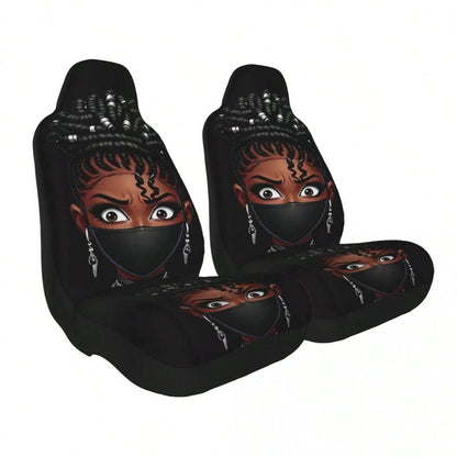 1pc Printed Car Seat Cover, Mask Pattern, Cute Women's Car Decor Interior Accessory, Ice Silk Fabric, Breathable, Soft And Comfortable, Suitable For Summer, Car Accessories Men's Full Set Car Essentia