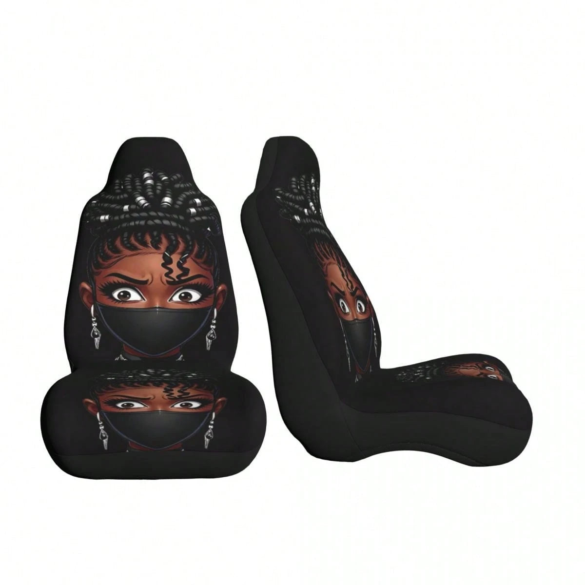 1pc Printed Car Seat Cover, Mask Pattern, Cute Women's Car Decor Interior Accessory, Ice Silk Fabric, Breathable, Soft And Comfortable, Suitable For Summer, Car Accessories Men's Full Set Car Essentia