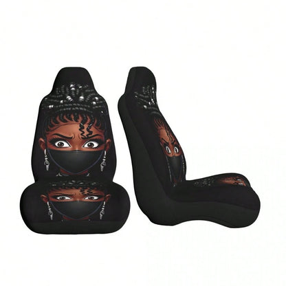 1pc Printed Car Seat Cover, Mask Pattern, Cute Women's Car Decor Interior Accessory, Ice Silk Fabric, Breathable, Soft And Comfortable, Suitable For Summer, Car Accessories Men's Full Set Car Essentia