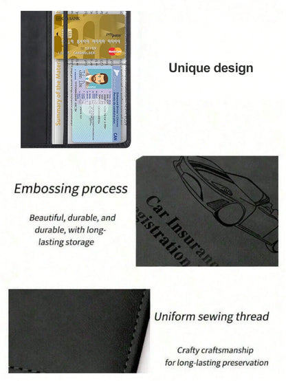 1pc PU Leather Car Registration & Insurance Card Holder, Multifunctional PU Leather Card Case, Magnetic Closure Car Document Wallet, Unisex, Multiple Colors Available