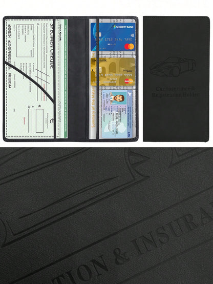 1pc PU Leather Car Registration & Insurance Card Holder, Multifunctional PU Leather Card Case, Magnetic Closure Car Document Wallet, Unisex, Multiple Colors Available