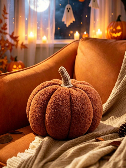1pc Pumpkin Plush Pillow, Pumpkin Shaped Cushion, Pumpkin Plush Mat, Pumpkin Decorative Pillow, Halloween Pumpkin Decorative Cushion, Home Decor Room Decoration Pillow, Outdoor Garden Cushion, Hallowe