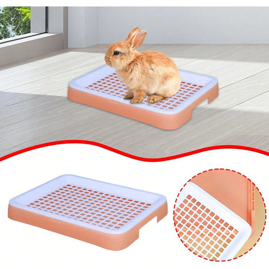 1pc Rabbit Litter Box, Detachable Plastic Small Animal Toilet Tray With Grate, Corner Litter Box, Easy To Clean Hamster Guinea Pig Rabbit Ferret Small Pet Toilet Training Box